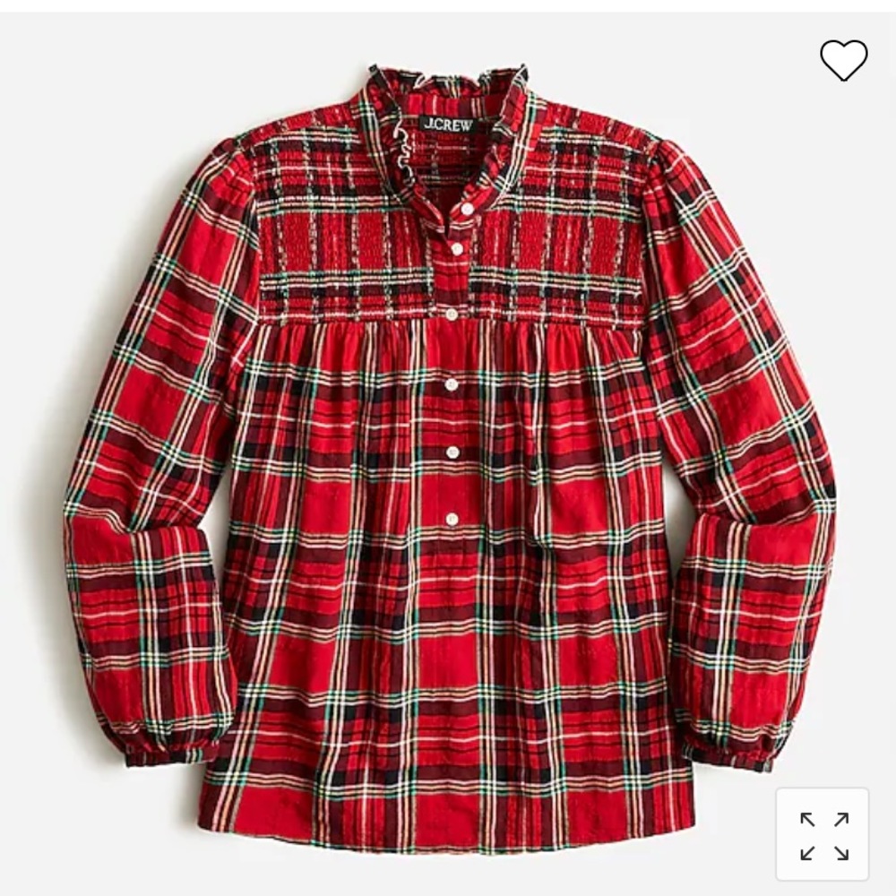 J. Crew Ruffleneck cotton flannel popover in Good Tidings plaid